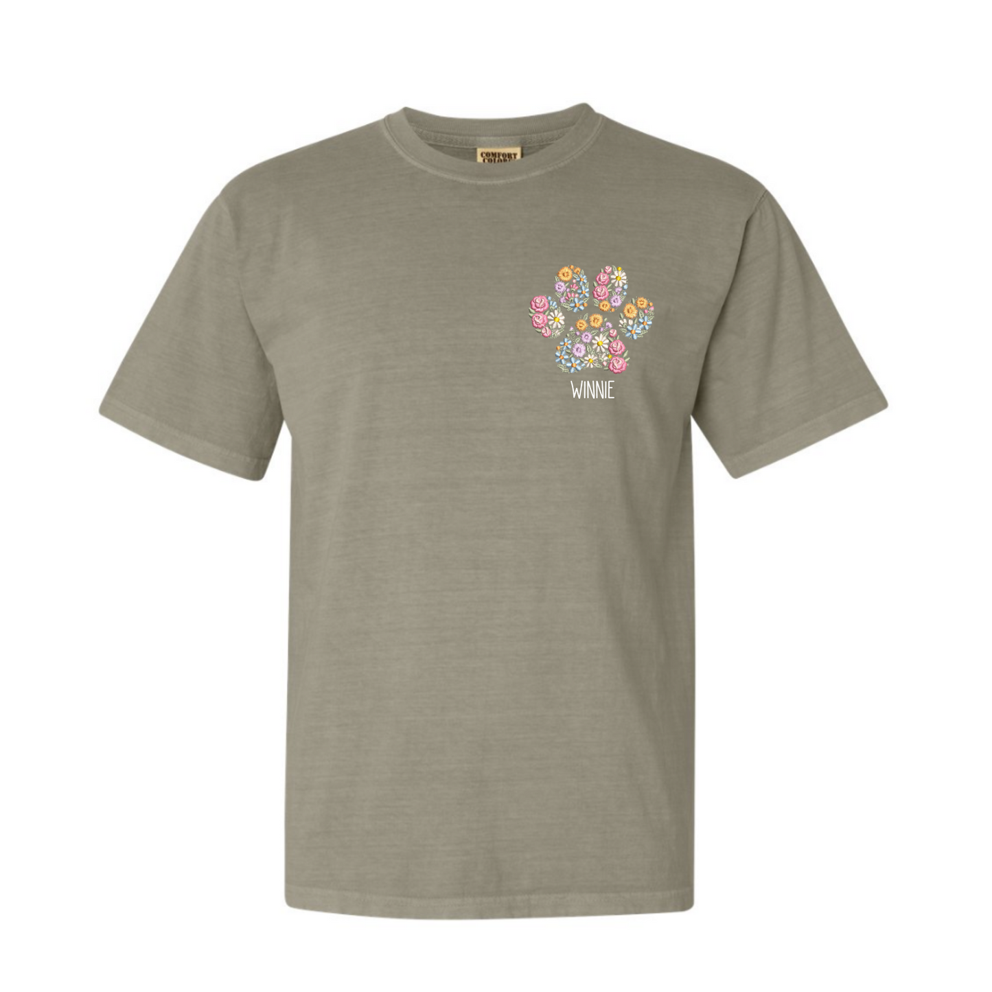 Floral Paw Print Embroidered T-shirt