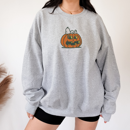 Pumpkin Dog Embroidered Crewneck Sweatshirt